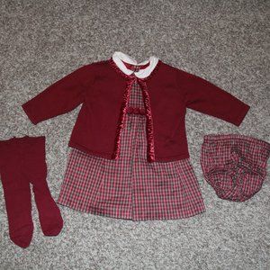 Gymboree Girls 6-12 Months (4 Piece) Silk Christmas Dress Set with Tights - Used